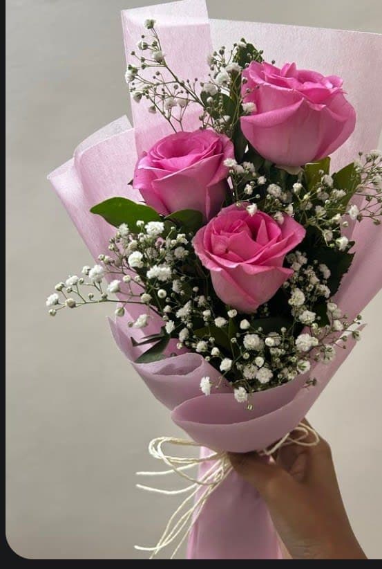 Pink roses with imported baby breaths